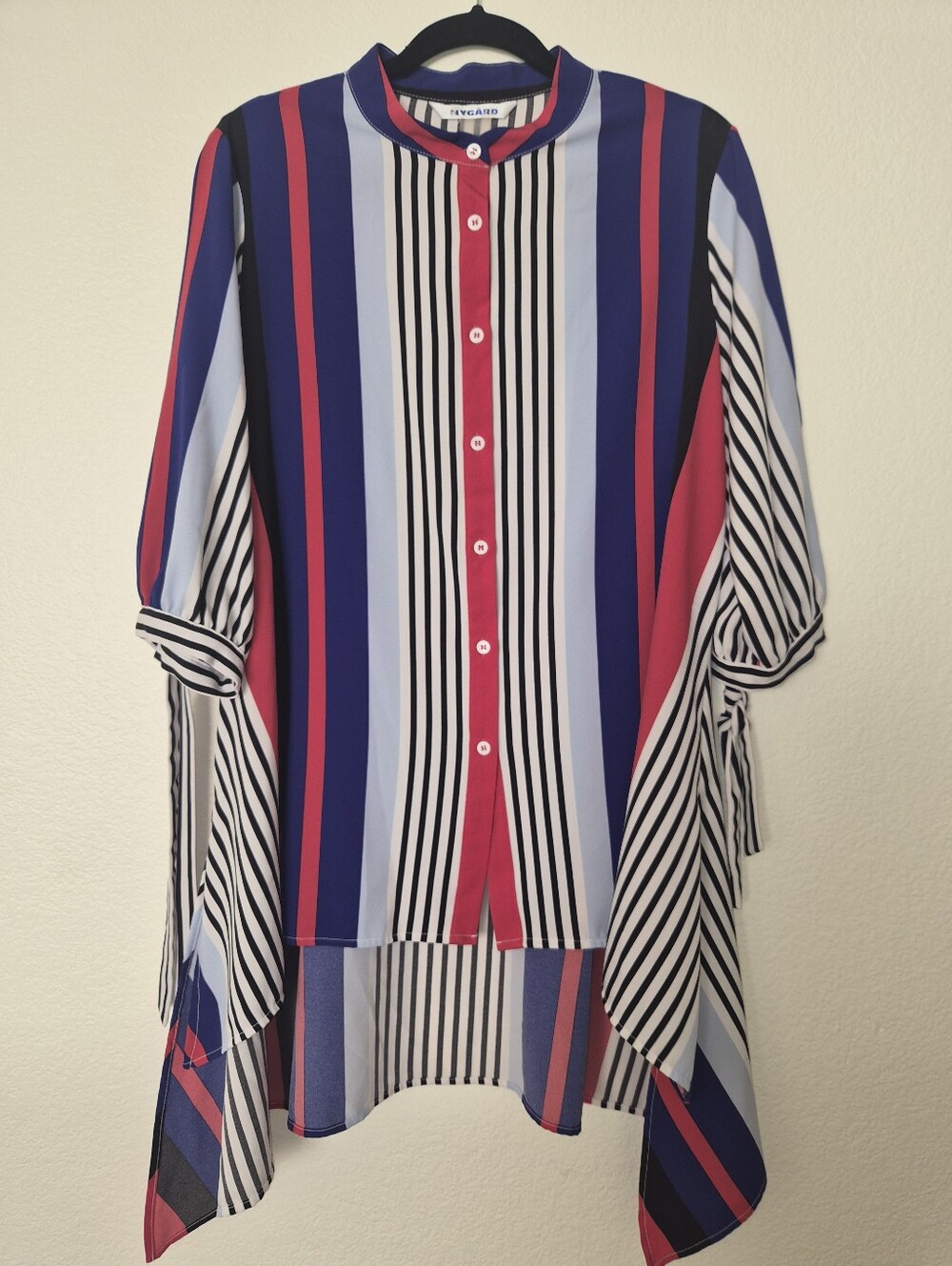 Nygard Striped Button-Front Blouse - Blue, Black, White, Red